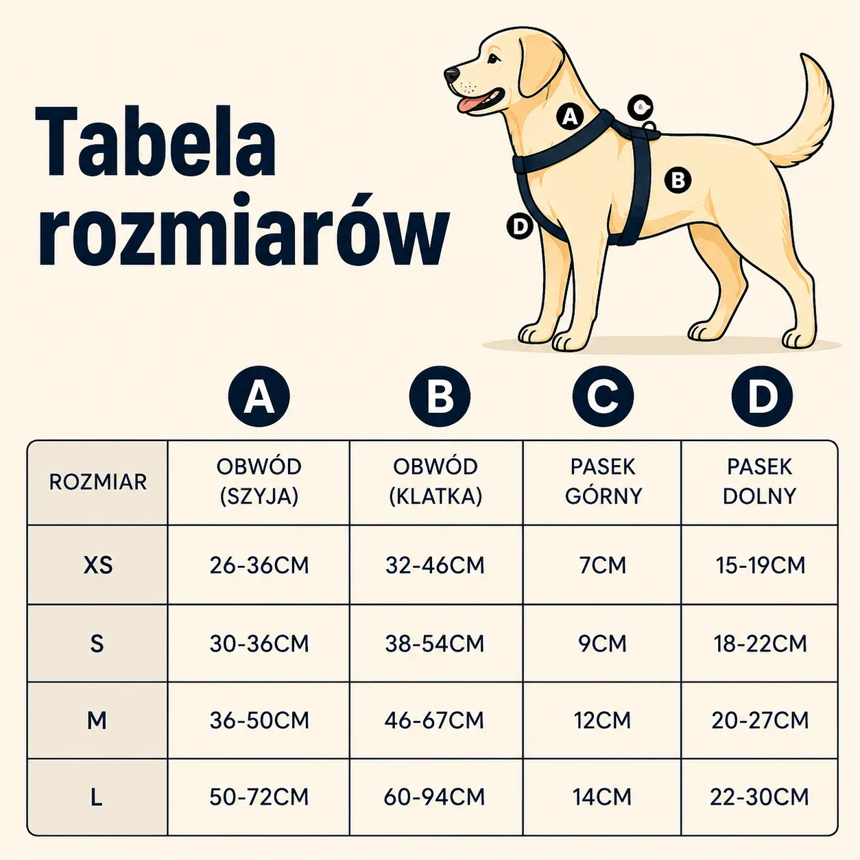 Tabela rozmiarów szelek Guard
