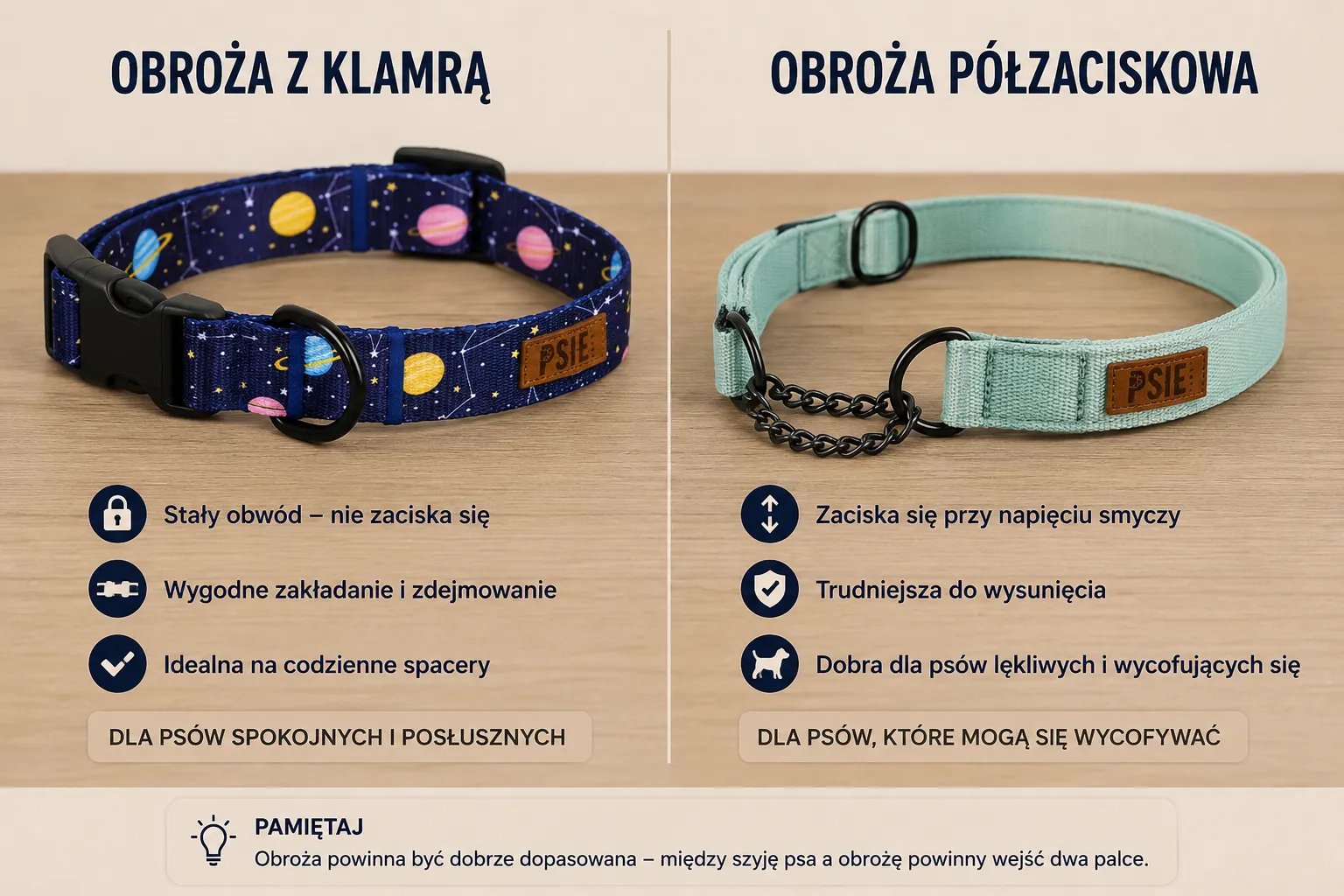 porównanie obroży z klamrą i półzaciskowej