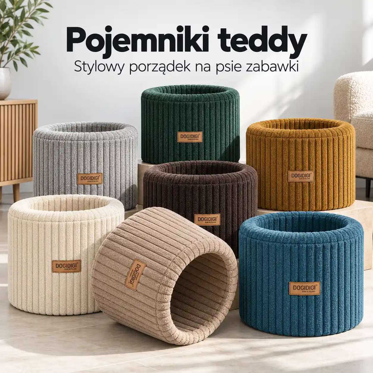 Sztruksowe pojemniki na zabawki dla psa